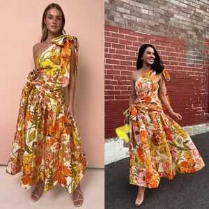 NWT Alemais Silas One Shoulder Floral Gown Orange 6